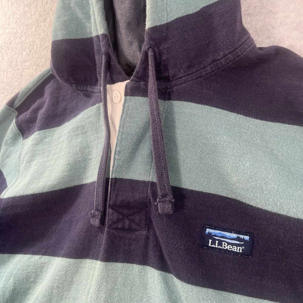 LL Bean Hoodie Sweatshirt Mens M Blue & Green Striped traditional fit - Picture 3 of 16